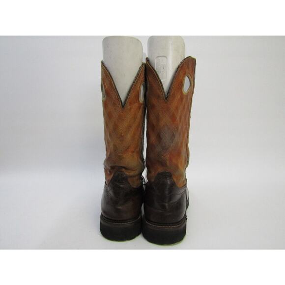 Justin Mens Size 10 D Orange Brown Leather Buckaroo Cowboy Western Boots main image 7
